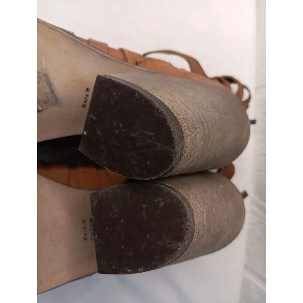 Free People Women 7 Hybrid Leather Strappy Ankle Booties Brown Stacked 3.5" Heel - Picture 8 of 10